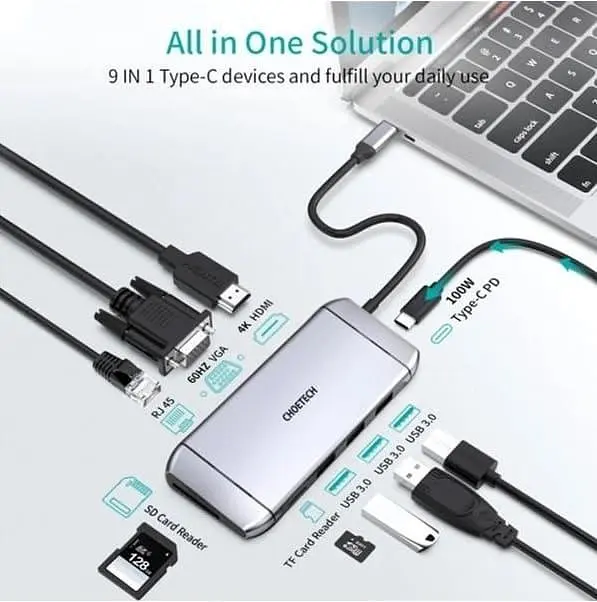 USB-Хаб Choetech USB-ХАБ USB Type-C 9-в-1 (HUB-M15-GY) - фото 3