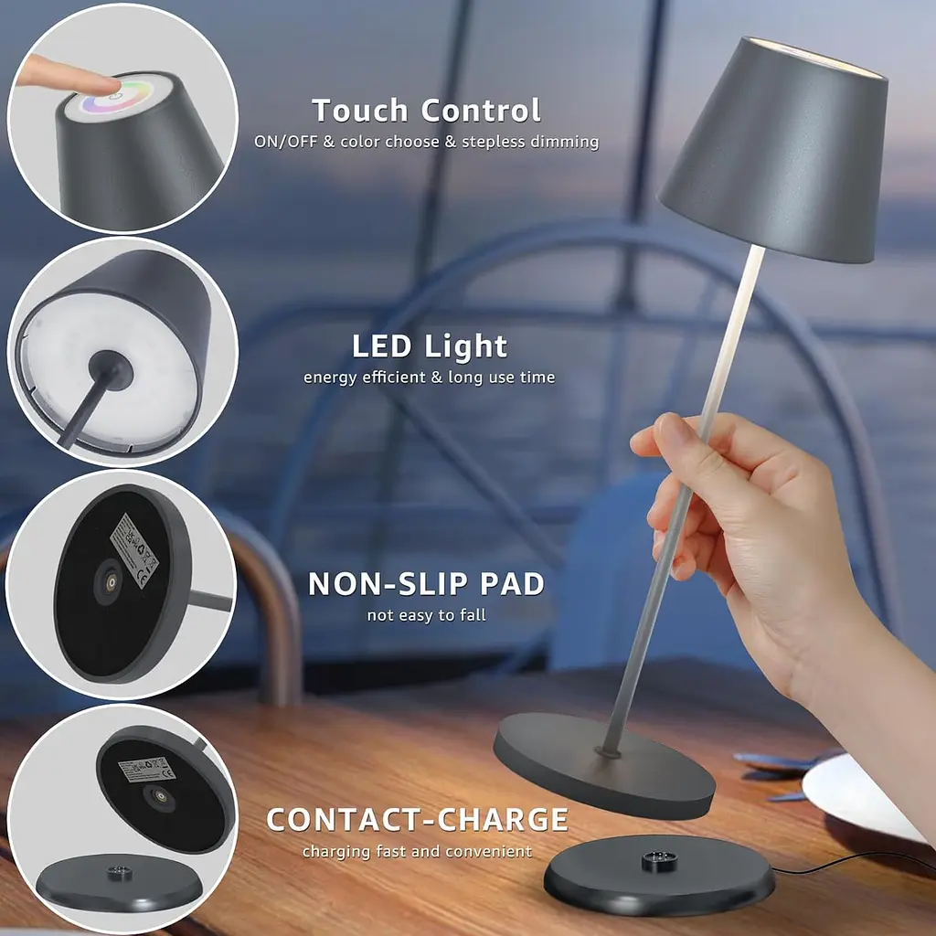 GGNOO Беспроводная настольная лампа Металлическая светодиодная настольная лампа с аккумулятором - фото 3
