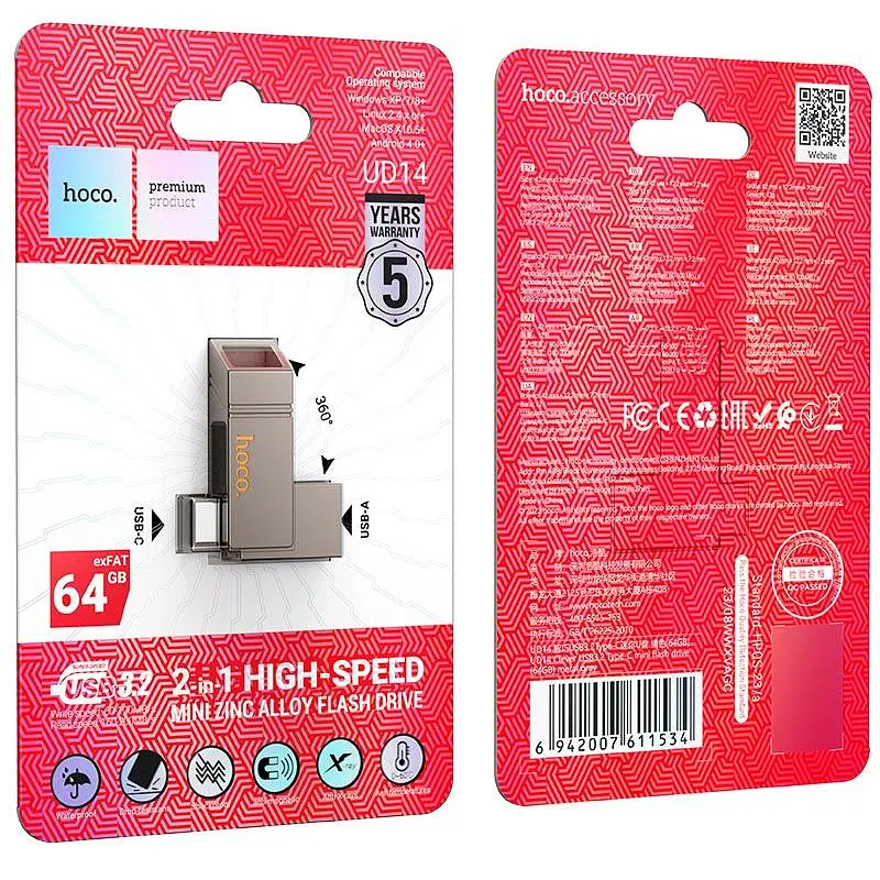 Hoco Clever USB3.2 Type-C mini flash drive (64GB) UD14 |exFAT| - фото 2