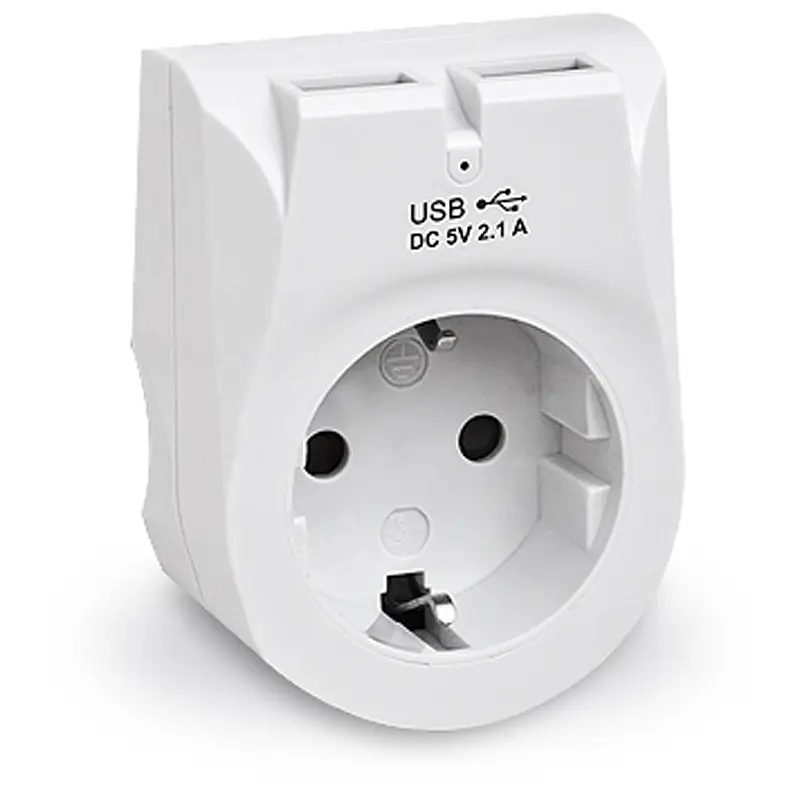 Мережевий зарядний пристрій з розеткою REAL-EL CS-25 (2USB, 2.1A) Білий - фото 2