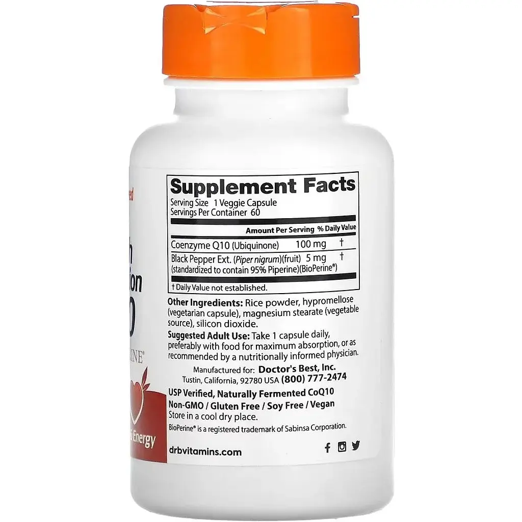 Коэнзим Q10 с Биоперином Doctor's Best High Absorption CoQ10 with BioPerine 100 мг 60 вегетарианских капсул - фото 2