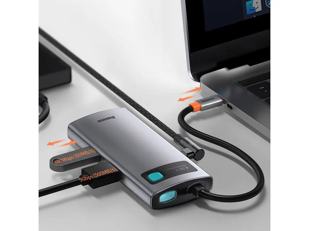 Переходник Usb-хаб Baseus Type-C Metal Gleam Series 4-in-1 CAHub-CY0G - фото 3