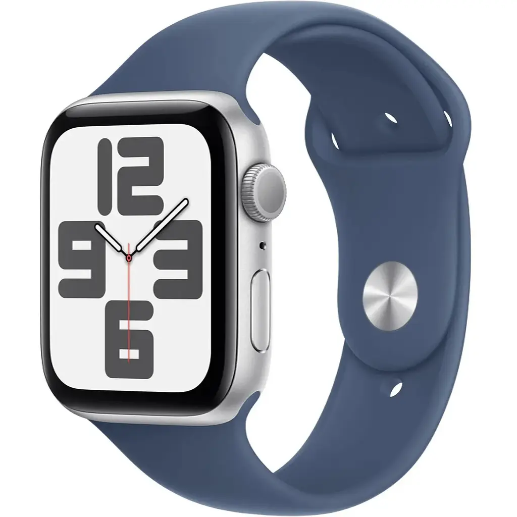 Apple Watch SE 2 2024 GPS 44mm Silver Aluminium Case with Denim Sport Band S/M MXEQ3 - фото 2