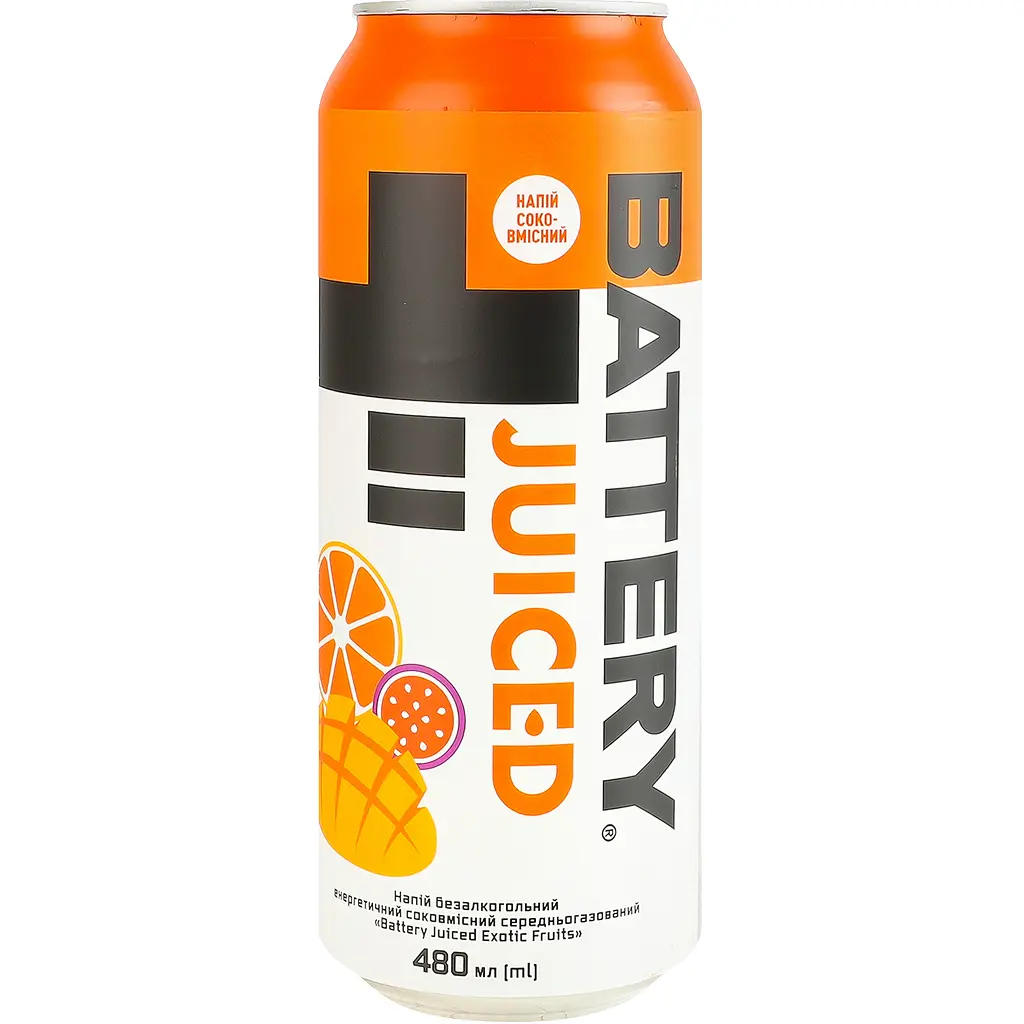 Уцінка. Напій енергетичний Battery Juiced Exotic fruits безалкогольний соковмісний середньогазований 480 мл  - фото 2