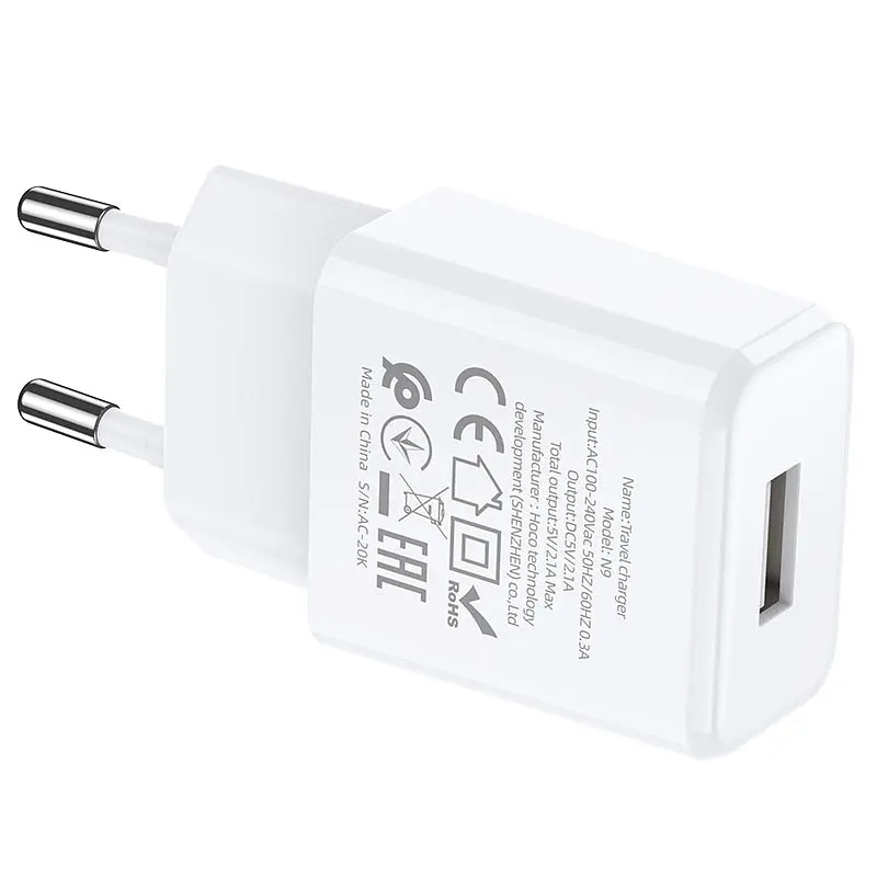 Сетевое зарядное устройство Hoco N9 1USB (White) [67469] - фото 6