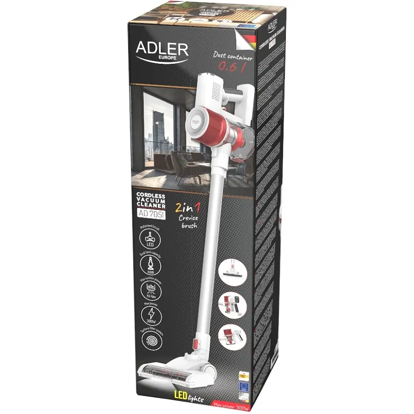 Пилосос Adler AD 7051 бездротовий 300Вт 0.6 л LCD дисплей щітка зі світлодіодним підсвічуванням - фото 6