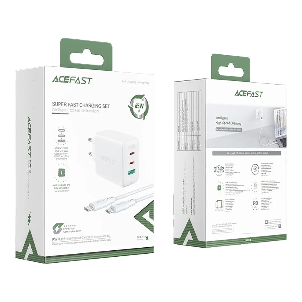 Зарядное устройство для Acefast A13 USB/2 Type-C QC PD 65W белый + кабель Type-C to Type-C - фото 4