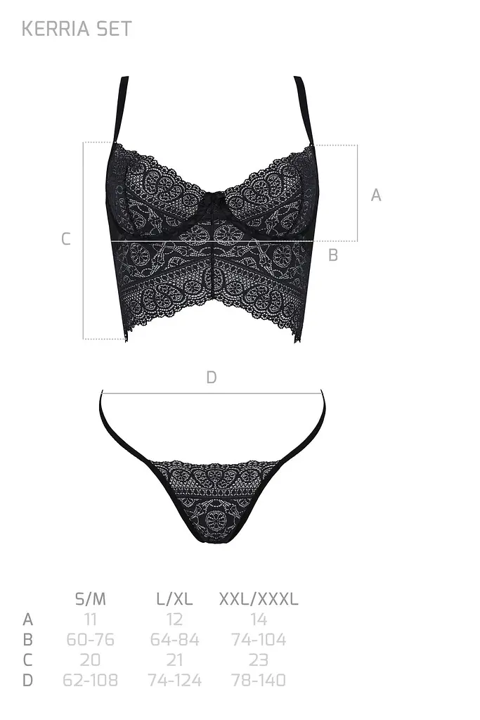 Комплект Passion KERRIA SET black, L/XL, сітка+мереживо, бюстьє та стрінги - фото 5