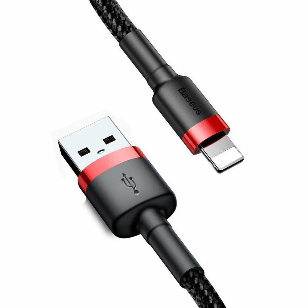 Кабель для зарядки айфону Baseus Cafule USB to Lightning 2 метри 1.5A плетений червоно-чорний - фото 2