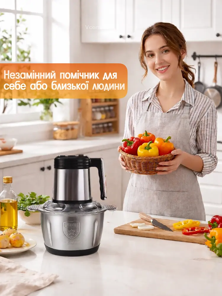 Чопер-подрібнювач кухонний з двома чашами Rainberg Professional Food Chopper Блендер 3в1 для смузі 1200 Вт - фото 10