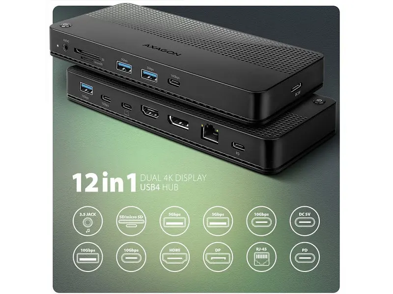 Док-станція AXAGON USB4 12in1 Black (HMC-U4) - фото 3