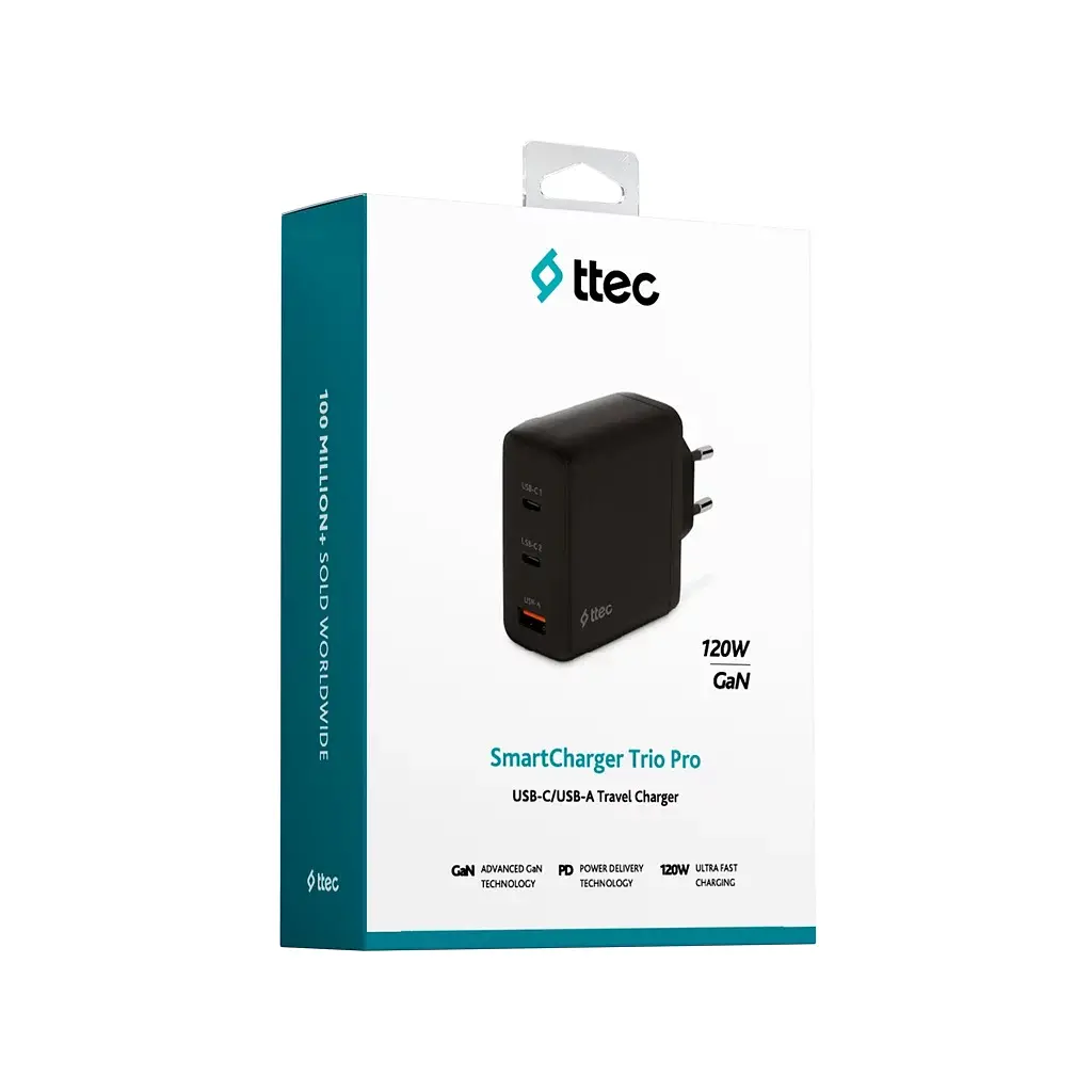 Мережевий зарядний пристрій Ttec SmartCharger Trio GAN 2хUSB-C/USB-A /120Вт Black (2SCG04S) - фото 5
