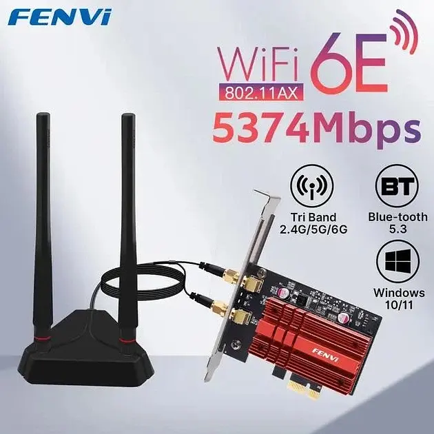 Сетевая карта Fenvi FV-AXE3000PRO Bluetooth 5.3 + Wi-Fi 2.4 / 5 / 6 GHz PCI-E с выносными антеннами (18843) - фото 3
