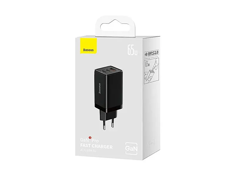 Зарядний пристрій BASEUS GaN5 Pro Fast Charger 2C+U 65 W w/Type-C to Type-C Black (CCGP120201) - фото 7