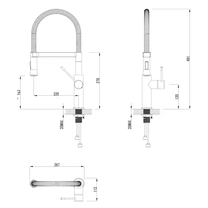 Смеситель для кухни с гибким изливом Omnires X3 chrome (X3CR) хром - фото 2