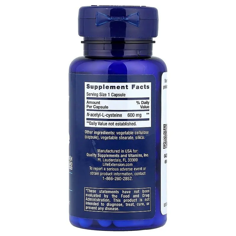 Амінокислота Life Extension N-Acetyl-L-Cysteine ​​600 mg, 60 капсул vit0004080 - фото 2