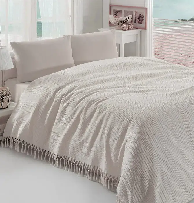 Покривало-плед IzziHome Checkers піке 220х240 см бежевий (2200000543837) - фото 3