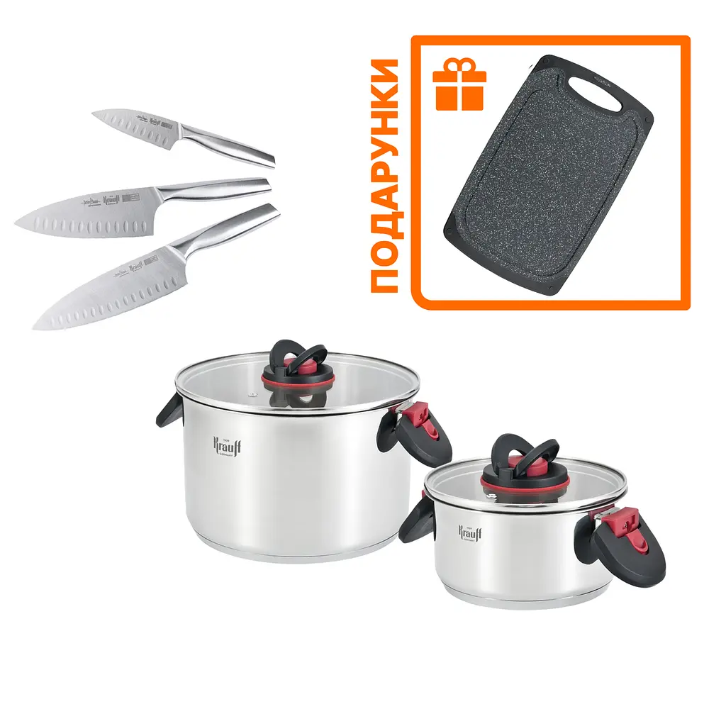 Набір із 2-х каструль Prime Chef 1.9л та 6.1л та Набір ножів 3 пр.+ Дошка кухонна - фото 10