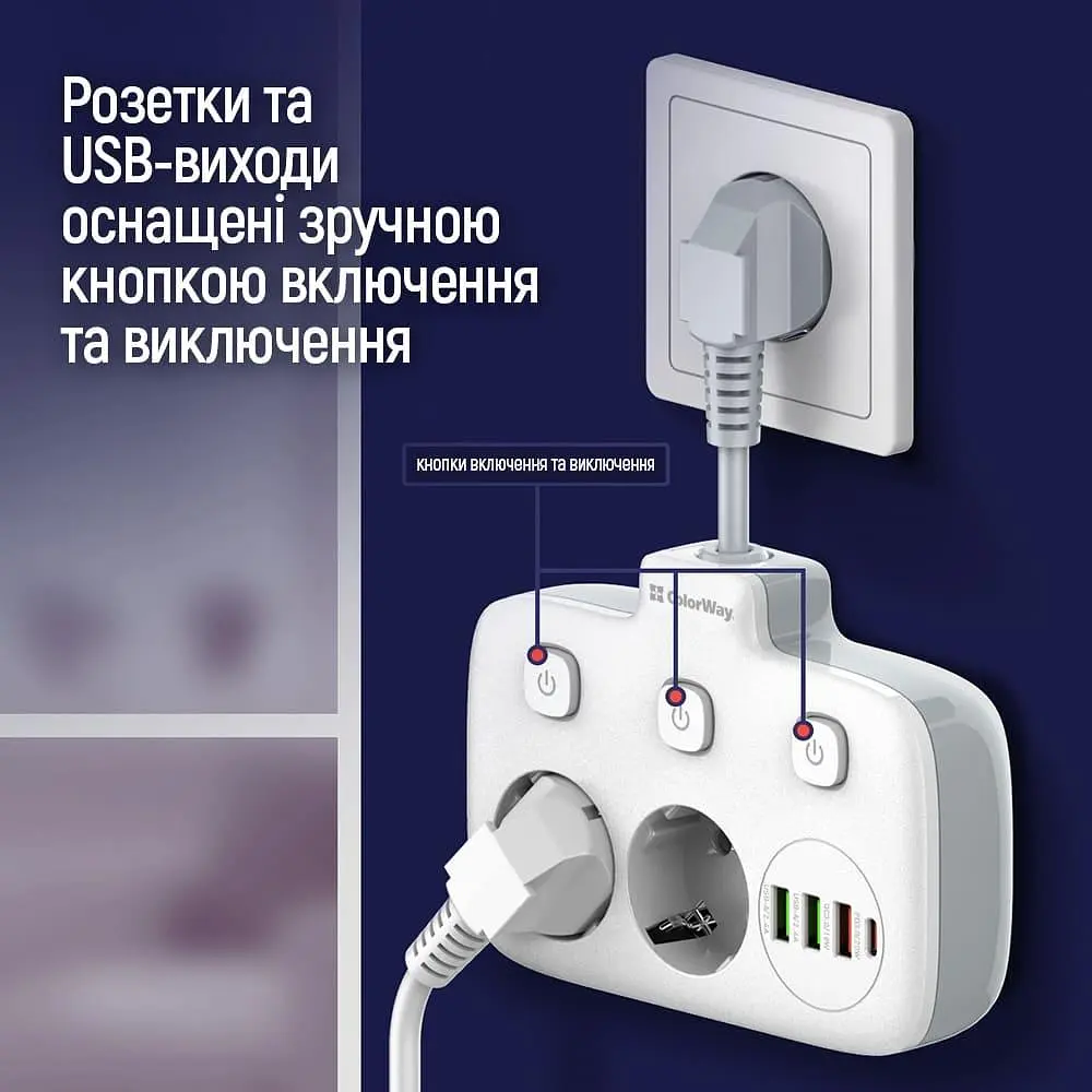 Мережевий фільтр ColorWay olorWay 2x220V/3xUSB-A/1xUSB-C (CW-CHE24PDW) - фото 14