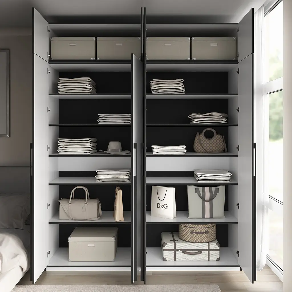 Шафа для одягу Flamecame у спальню з поличками на 4 двері FR-17 Бетон - фото 4