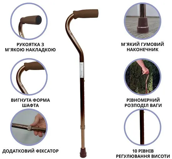 Палиця алюмінієва телескопічна Doctor Life 10100/C/E/BZ бронзовий (10100/C/E/BZ-2001) - фото 9