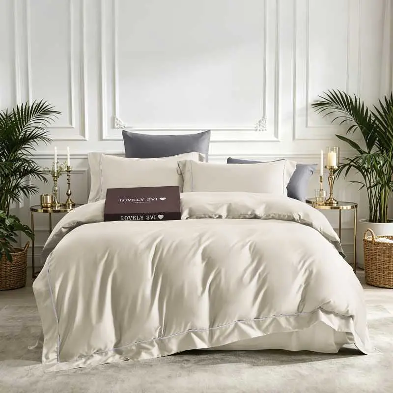 Комплект постільної білизни Lovely Svi сатин люкс 300ТС (135г/м2) Євро Beige (200326) - фото 2