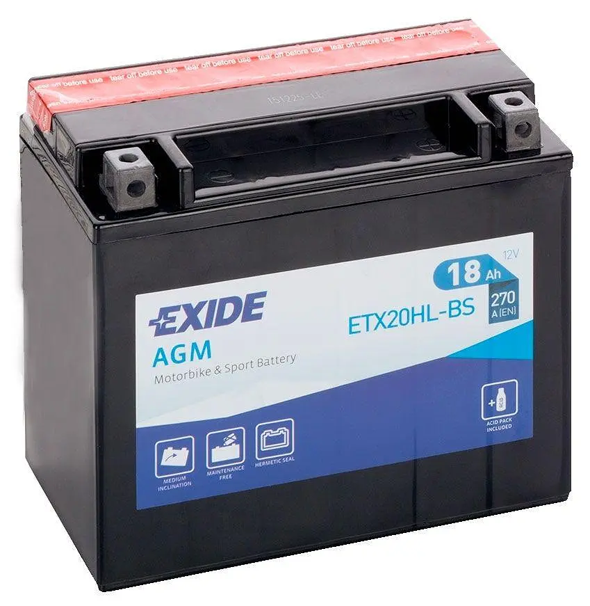 Мото акумулятор EXIDE AGM 6СТ-18Ah АзЕ 12В 270А (EN) ETX20HL-BS