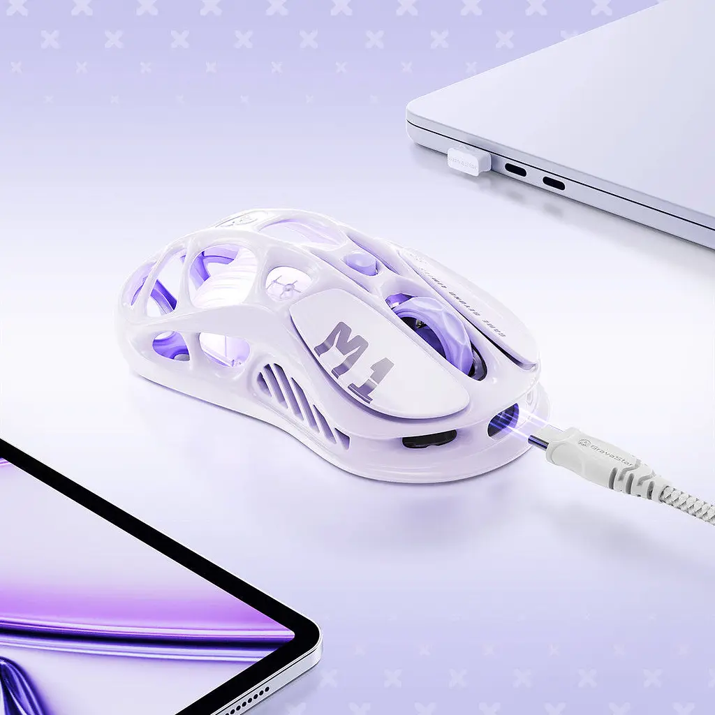 GravaStar Миша Mercury M1 Pro, magnesium alloy body, BT/WL/USB-A, RGB, Lavender Purple - фото 7