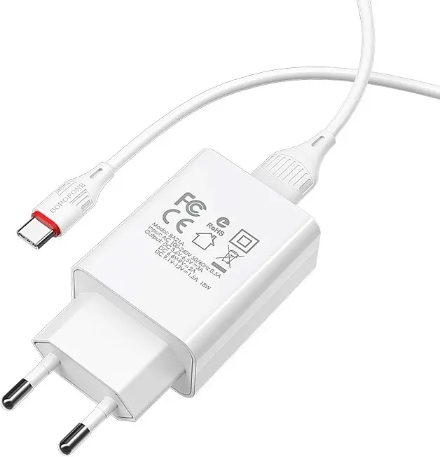 Зарядний пристрій Borofone BA21A Long jorney QC3.0 3A 18W з BX17 Type-C cable white - фото 2