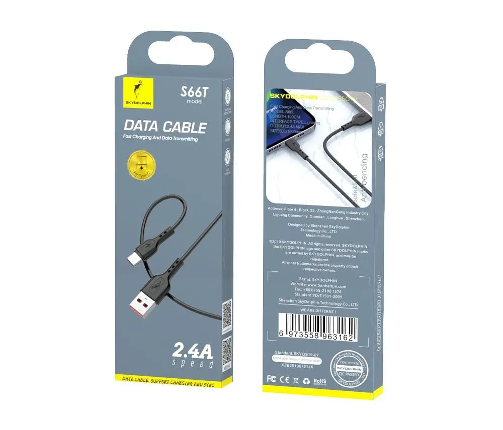 Кабель SkyDolphin S66T USB - USB Type-C (M/M), 1 м, Black (SDUSB-000650) - фото 2