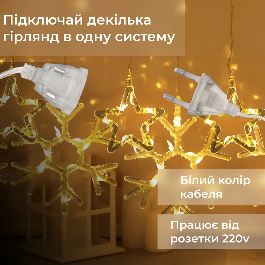 Гирлянда-штора GarlandoPro Звезды и снежинки размер 3x0.9 м 10 фигур, желтый (1733068Y) - фото 5
