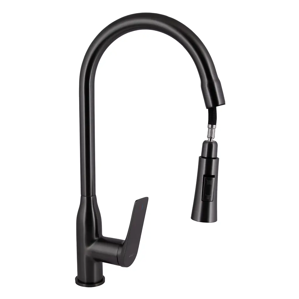 Змішувач для кухні Qtap Vlasta New з висувним виливом QTVLA344GMB45647 Gunmetal Black PVD Шліфований чорний хром - фото 3