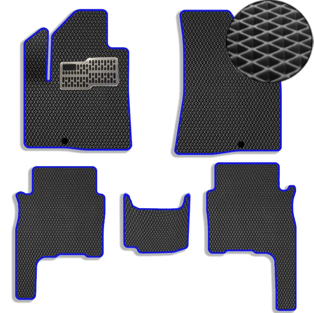 Килимки в салон EVA для Hyundai Santa Fe 2006-2010 (Доресталінг) з підп'ятником Чорно-Синій кант 5 шт