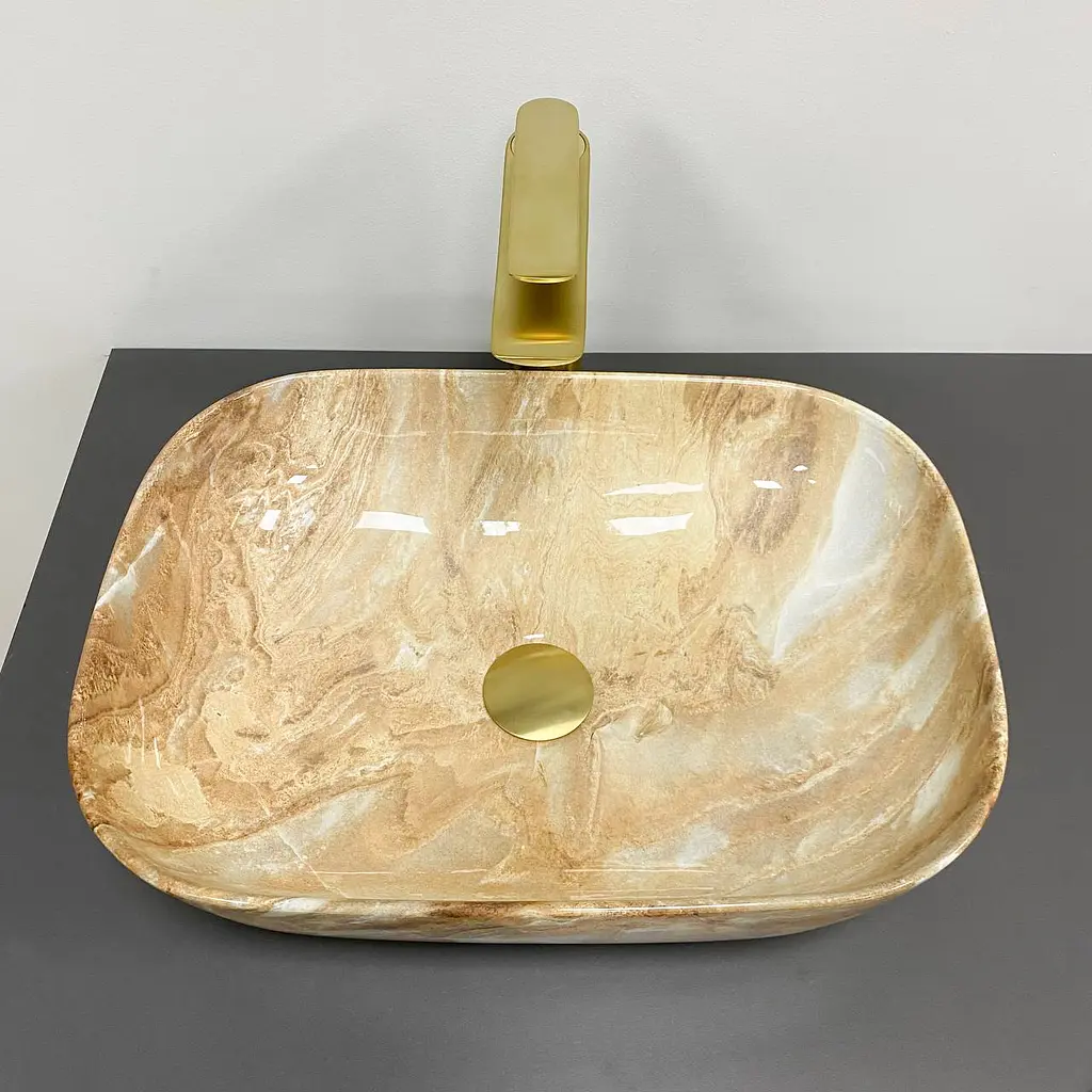 Умивальник VBI Ravenna brown onyx glossy накладний VBI-011223, Коричневий - фото 2