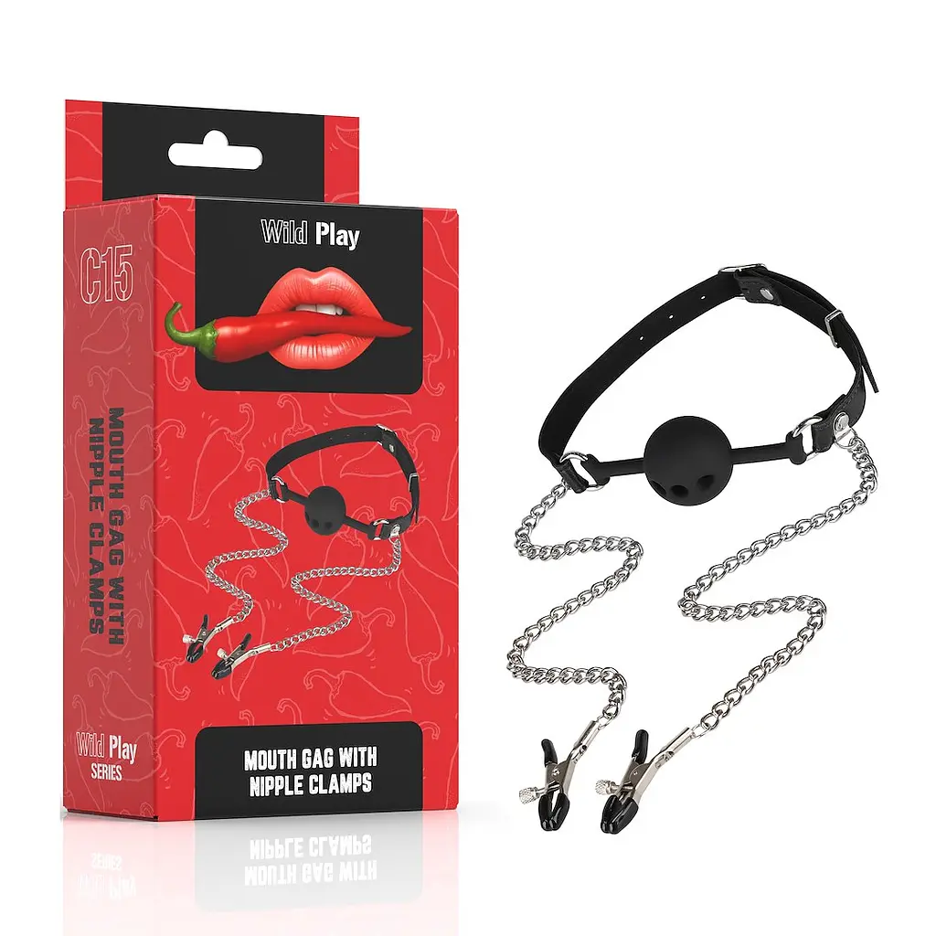 Кляп з затискачами для сосків Wild Play Mouth Gag With Nipple Clamps C15 - фото 2