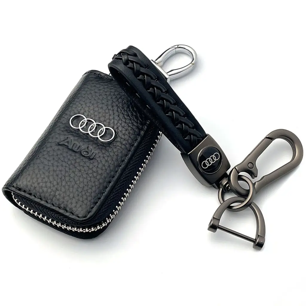 Подарунковий набір №4 для Audi / брелок з карабіном / чохол із тисненої шкіри