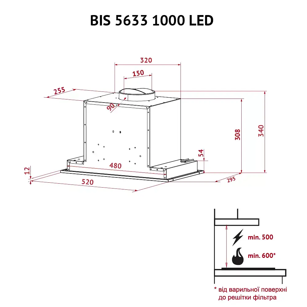 Витяжка повновбудована Perfelli BIS 5633 I 1000 LED - фото 11