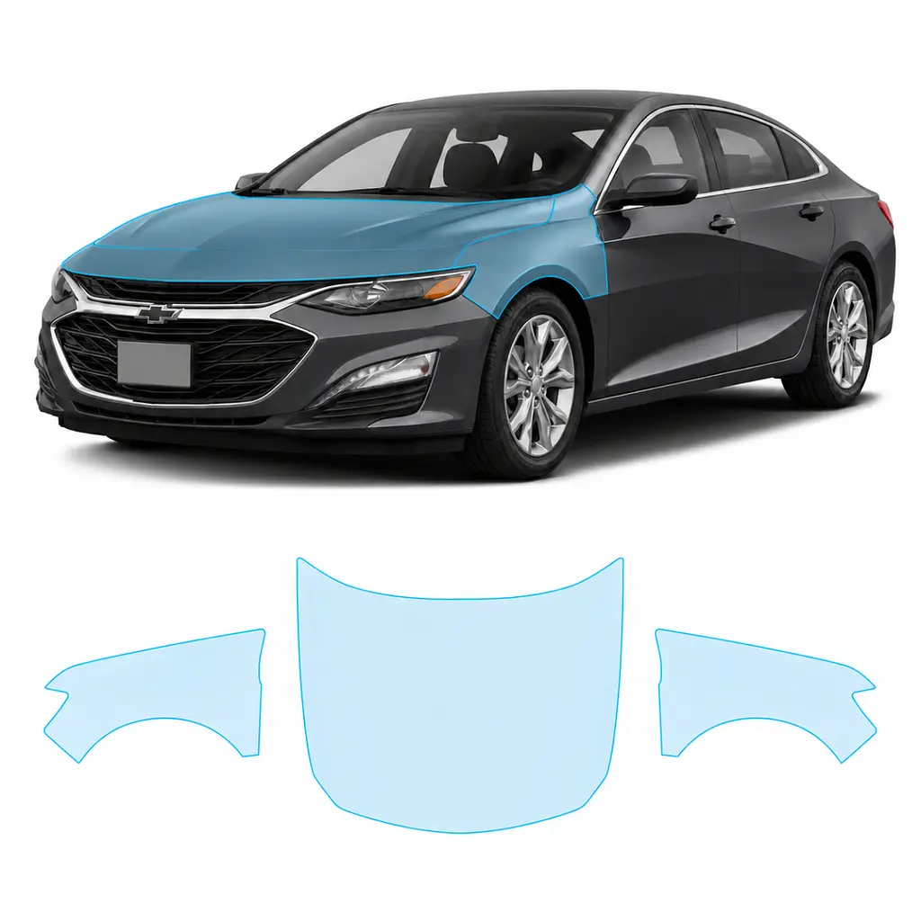 Антигравійна захисна бронеплівка за лекалами для Chevrolet Malibu IX facelift 2019-2024 - капот і передні крила