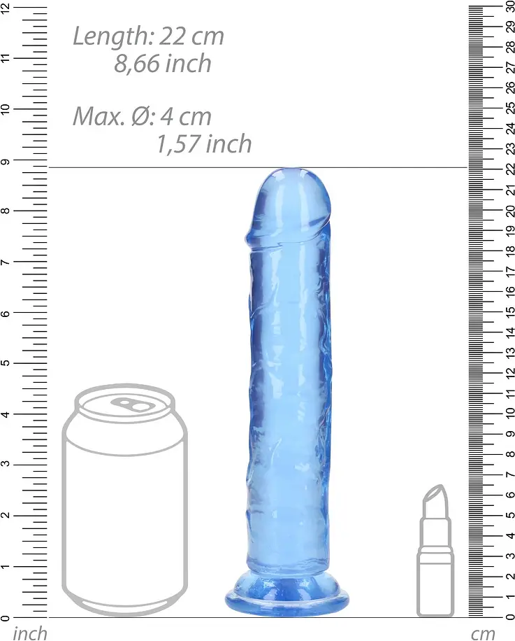 Фалоімітатор RealRock Crystal Clear 8'' 22 см (блакитний) - фото 11