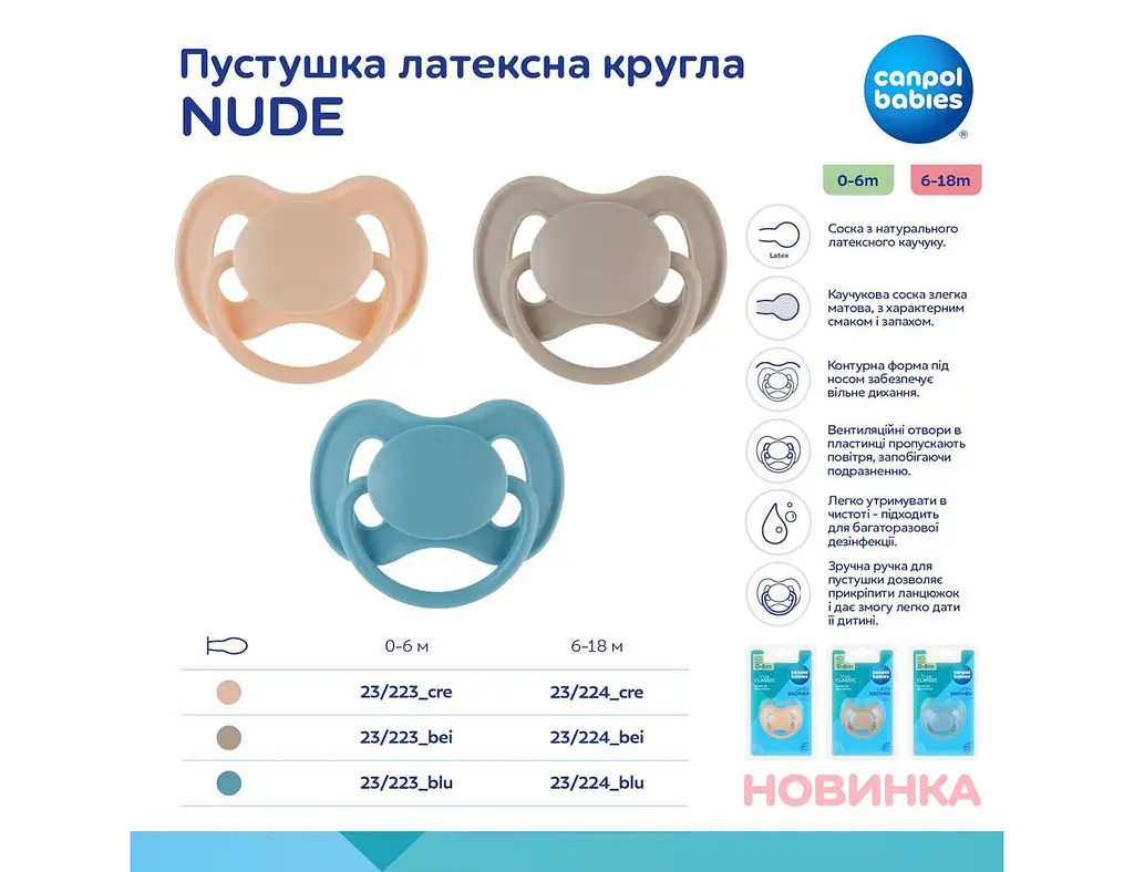 Пустушка латексна кругла 6–18 міс Canpol babies NUDE – каучукова без BPA – бежева – для малюків - фото 4