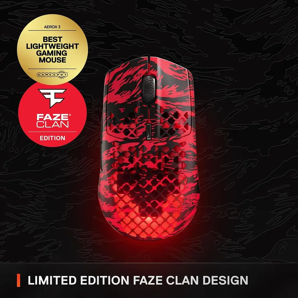 Миша SteelSeries Aerox 3 Wireless, RGB, 18000dpi., 6кн., Faze Clan Edition (62609) - фото 4