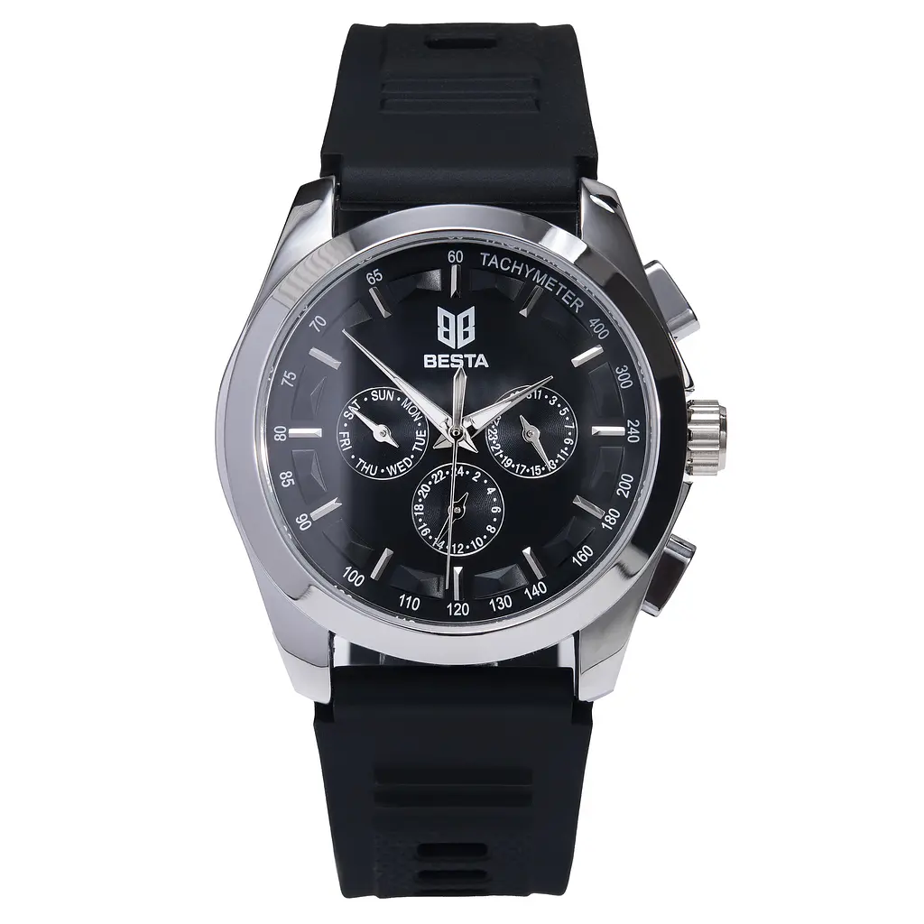 Наручний годинник чоловічий BESTA Walker Elastic Black 2 ремінці Сріблястий (3596)