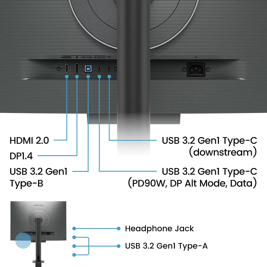 TFT 28.2" BenQ RD280UA, IPS, 3840x2560, 3:2, USB-C, HDMI, DP, HAS, эрго стойка, цв., металлик-серый - фото 12