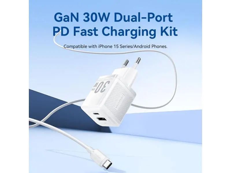 Мережевий зарядний пристрій Vention GaN III PD 30 W QC3.0 Type-C cable White (TZ-FEQW0-EU-01) - фото 4