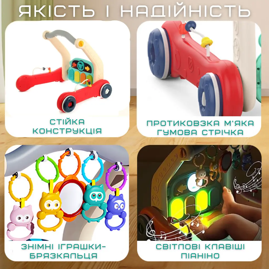 Дитячий розвиваючий музичний килимок 2в1 інтерактивний ігровий центр з піаніно HUANGER det0018982 - фото 5