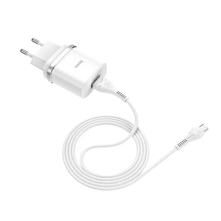 Сітчасте зарядне пристрій з кабелем HOCO C12Q Smart QC3.0 charger set(Micro) 18W білий - фото 2