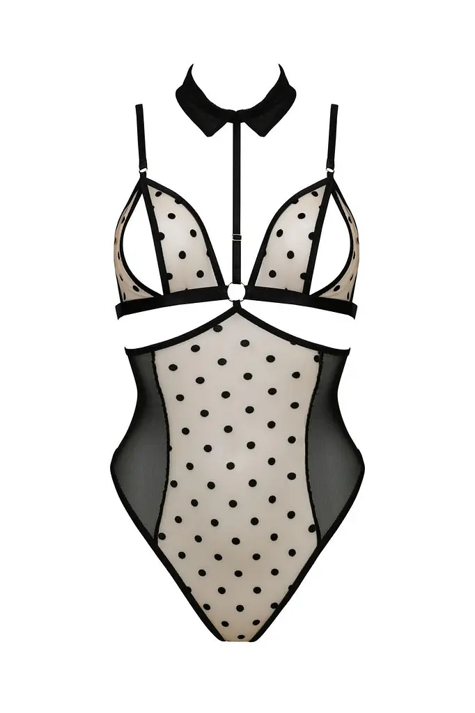 Боди с открытой грудью Passion DOMINICA Body S/M beige воротник-чокер корсет - фото 3