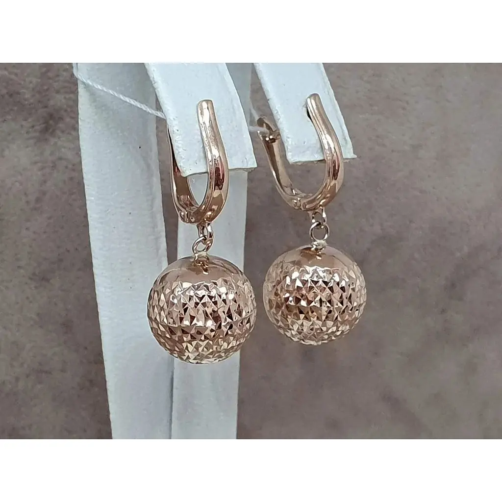 Золоті сережки-підвіски Favoritum Кулі з алмазною гранню. 210137_12_А - фото 3