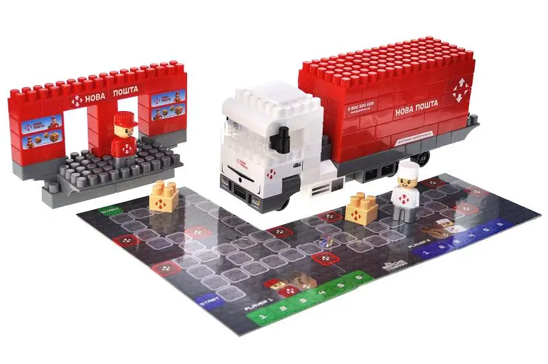 Конструктор блоковий QB300-207 "Block&Steps: НОВА ПОШТА. Вантажівка Мрії" + ходилка та гра 3в1, 129дет. qbee - фото 7