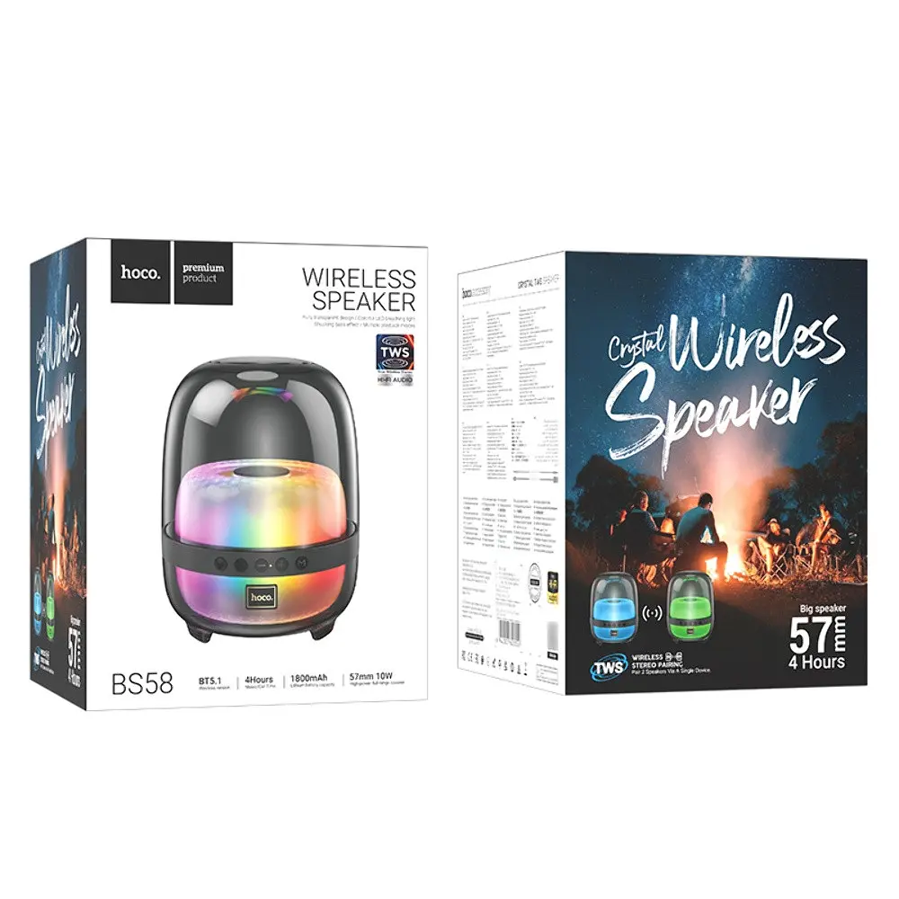 Портативна bluetooth колонка Hoco BS58 TWS з LED підсвічуванням magic чорний night - фото 8